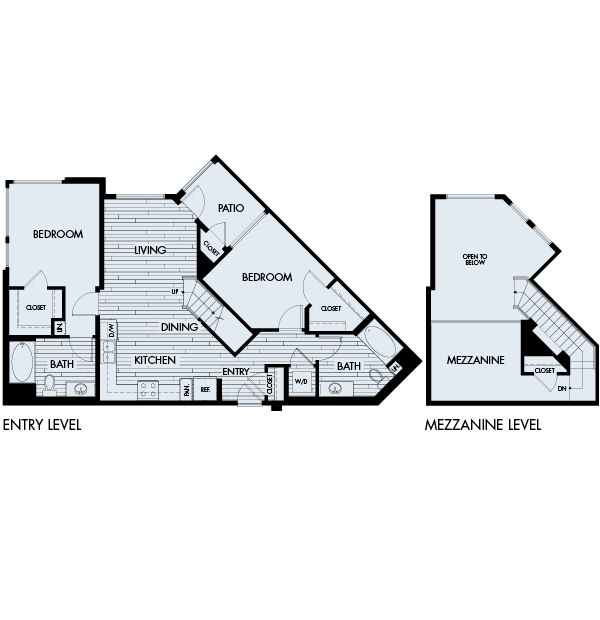 Floor plan 2A Mezzanine. Two bedroom, two bath with mezzanine at Ascent Apartments in San Jose.