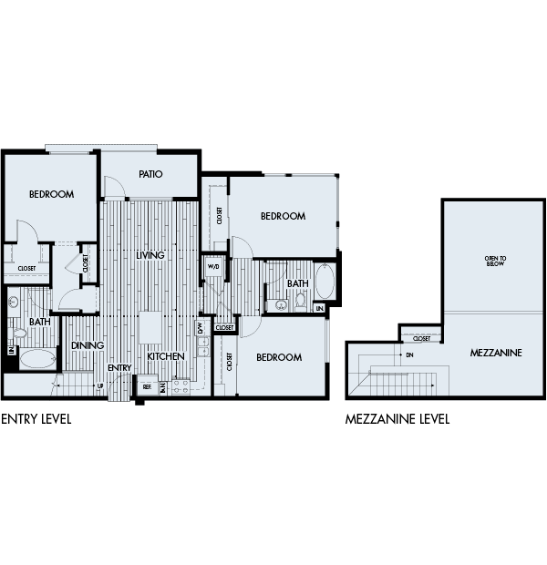 Floor plan 3A Mezzanine. Three bedroom, three bath with mezzanine at Ascent Apartments in San Jose.