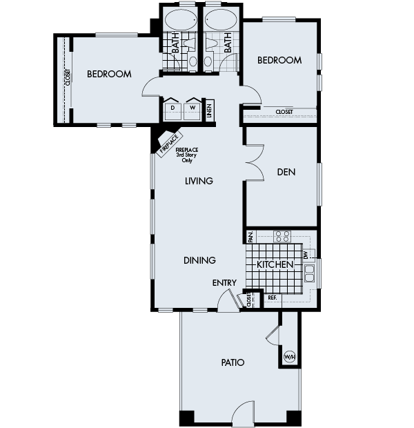 Floor plan 3A. A two bedroom, two bath floor plan at Sycamore Bay Apartments in Newark.