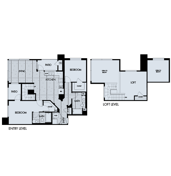 Floor plan 2DL. A two bedroom with Loft/Penthouse, two bath floor plan at Vantis Apartments in Aliso Viejo