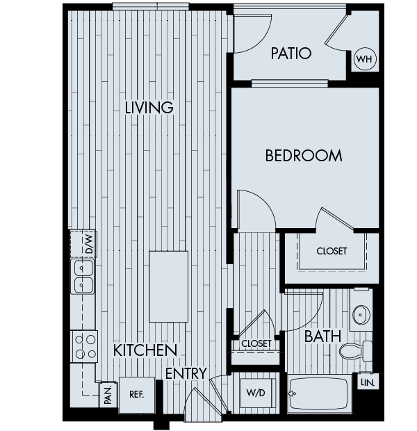 Floor plan 1C. A one bedroom, one bath floor plan at Vantis Apartments in Aliso Viejo