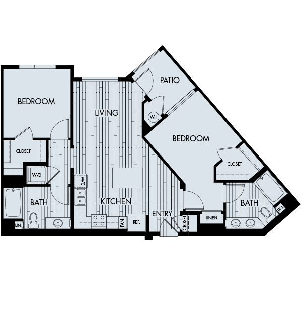 Floor plan 2A. A two bedroom, two bath floor plan at Vantis Apartments in Aliso Viejo