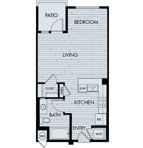Floor plan SA. A Studio, one bathroom floor plan at Vantis Apartments in Aliso Viejo