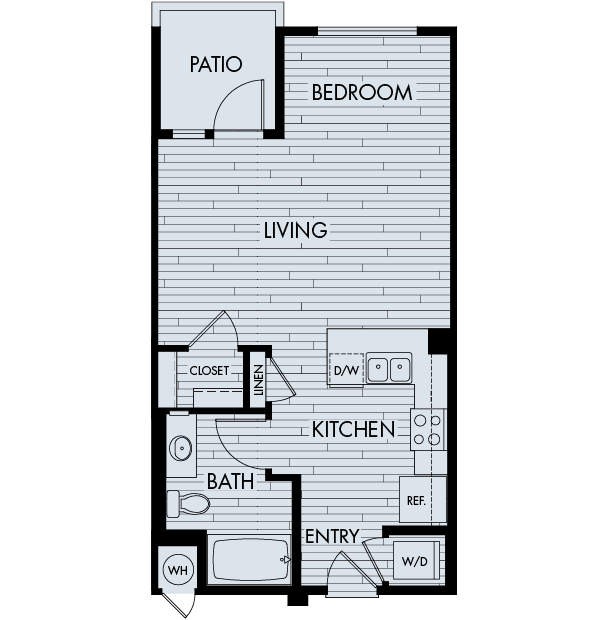 Floor plan SA. A Studio, one bathroom floor plan at Vantis Apartments in Aliso Viejo