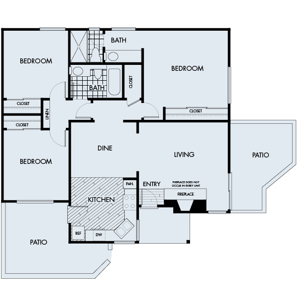 Woodbridge Apartments Irvine 3 bedrooms 2 baths Plan 3A