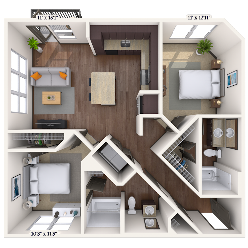 Floorplan image of unit 3044